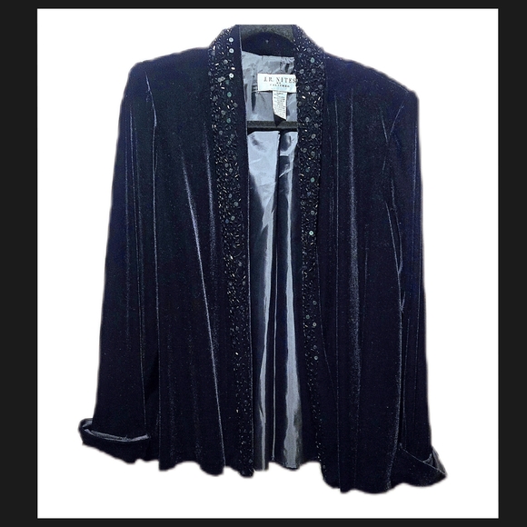J. R. Nites Jackets & Blazers - Black Velvet Jacket With Beaded Lapel By J. R. Nite